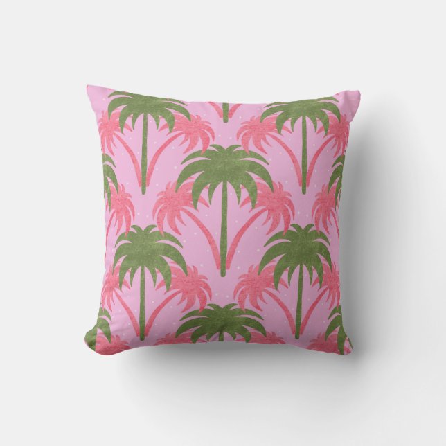 Palm Trees Retro Texture Pink Green Cushion (Front)