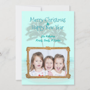 Palm Trees Rope Frame Christmas Photo Flat card