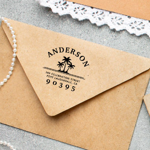 Palm Trees   Round Family Name Return Address Self-inking Stamp