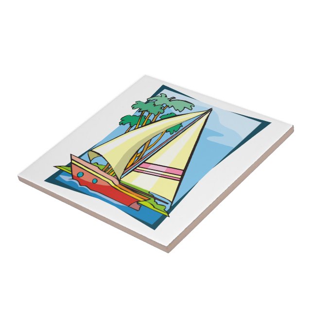 Palm Trees & Sailboat Ceramic Tile (Side)