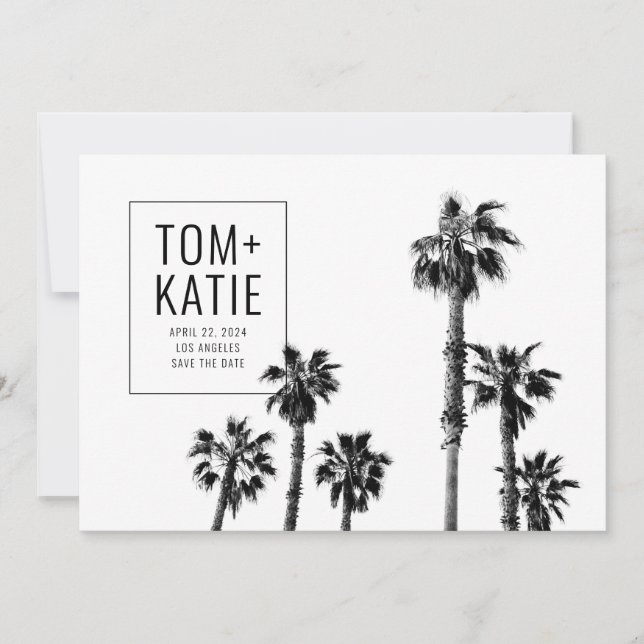 Palm Trees Save the Date for California Wedding Invitation (Front)