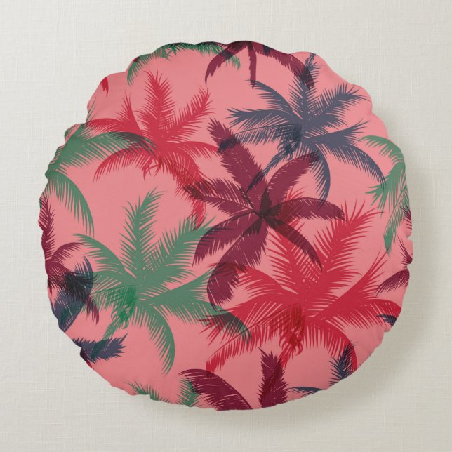 Palm trees seamless pattern round cushion (Front)