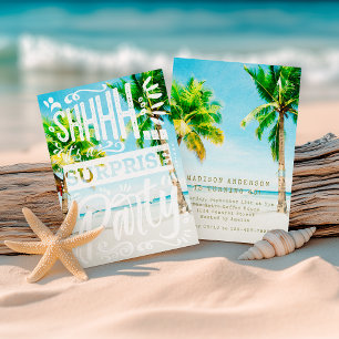 Palm Trees Shh Surprise Party Beach Birthday Invitation