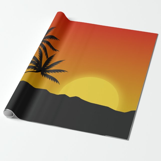 Palm Trees Silhouette and Tropical Sunset Wrapping Paper (Unrolled)