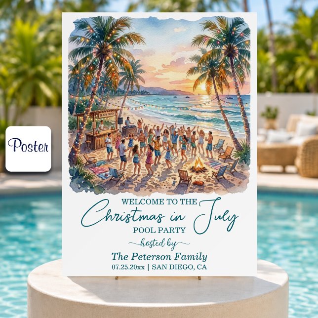 Palm Trees String Lights Christmas in July Welcome Poster (Creator Uploaded)