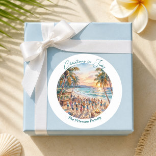 Palm Trees String Lights Party Christmas in July Classic Round Sticker