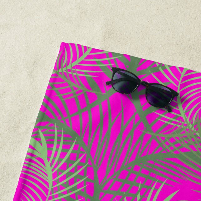 Palm Trees Summer Tropical Neon Beach Beach Towel (In Situ)
