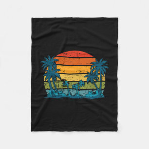 Palm trees summer vacation retro island tropical fleece blanket
