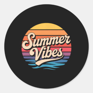 Palm Trees Summer Vibes Retro Surf Sunset Beach  Classic Round Sticker