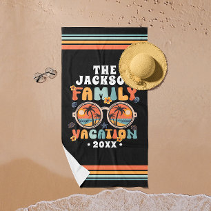 Palm trees sunglasses retro family vacation groovy beach towel