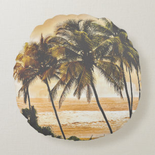 Palm Trees Sunset: Goa Vintage Round Cushion