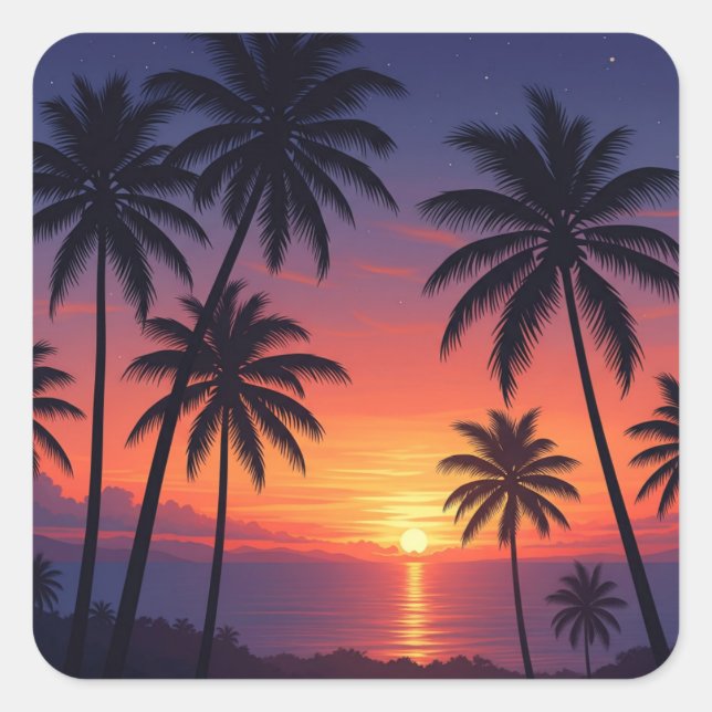 Palm Trees Sunset in Fiji Square Sticker (Front)