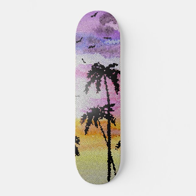 Palm Trees Sunset Mosaic Skateboard (Front)