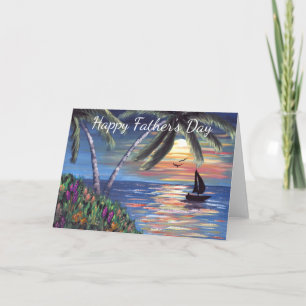 Palm Trees Sunset Ocean Painting Father's Day Card
