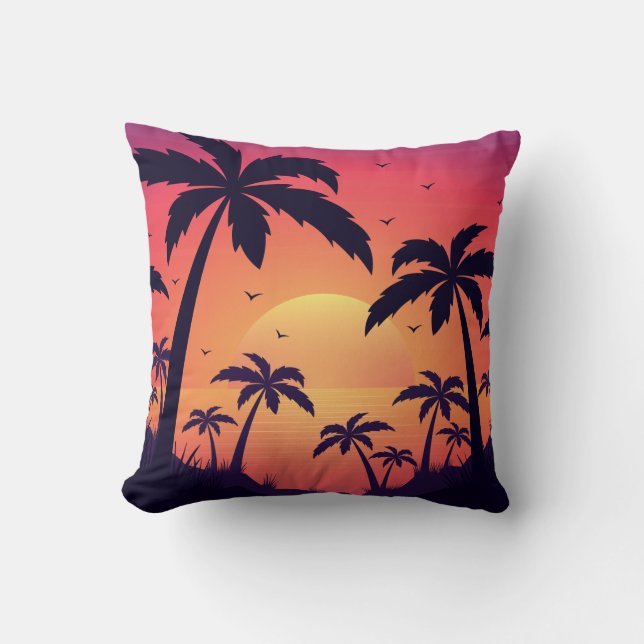 Palm Trees Sunset Sunset Ceramic Ornament Cushion (Front)
