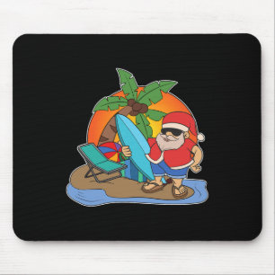 Palm Trees Sunset Surfing Santa Funny Christmas In Mouse Pad