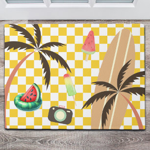 Palm Trees Surfboard Chequered Summer  Doormat