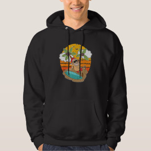 Palm Trees Surfer Santa Claus Beach Christmas In Hoodie