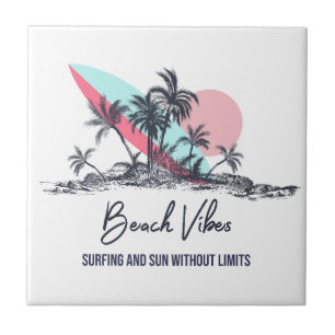Palm Trees Surfing Board Ceramic Tile