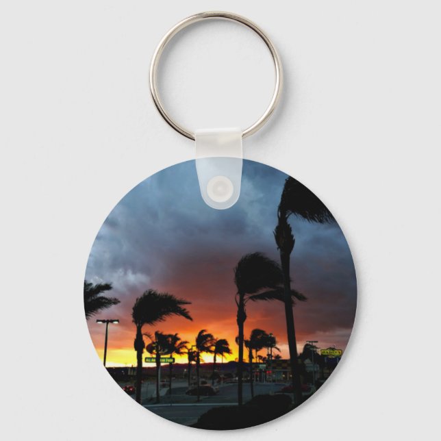 Palm Trees Swaying in the Breeze at Sunset Key Ring (Front)