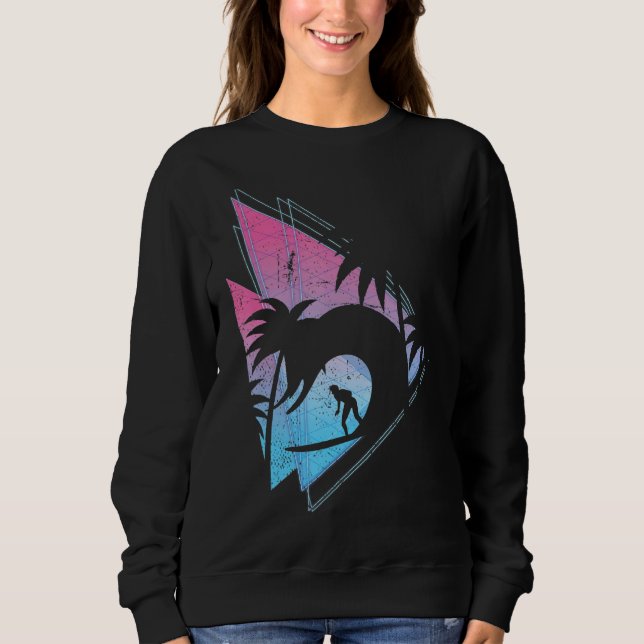 Palm Trees Synthwave Waves Surfing Vaporwave Surfe Sweatshirt (Front)