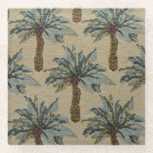 Palm Trees Tapestry Texture Look Glass Coaster