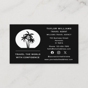 Palm Trees Tropical Beach Black White Travel Agent Business Card