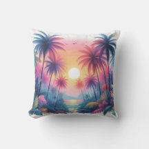 Palm Trees Tropical Beach Pink Sunset
