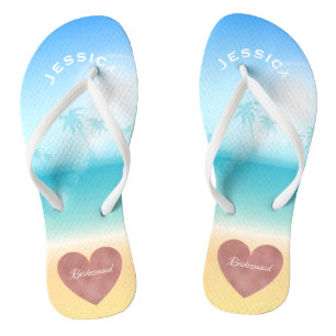 Palm Trees Tropical Beach Wedding Heart Bridesmaid Thongs