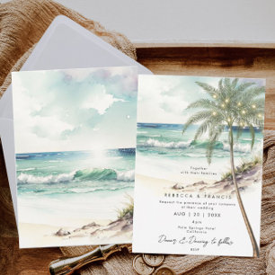 palm trees tropical beach wedding invitation