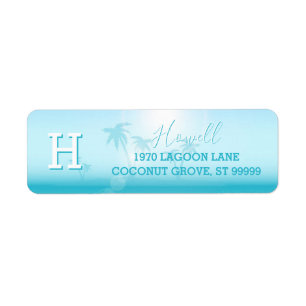 Palm Trees Tropical Beach Wedding Monogram Return Address Label