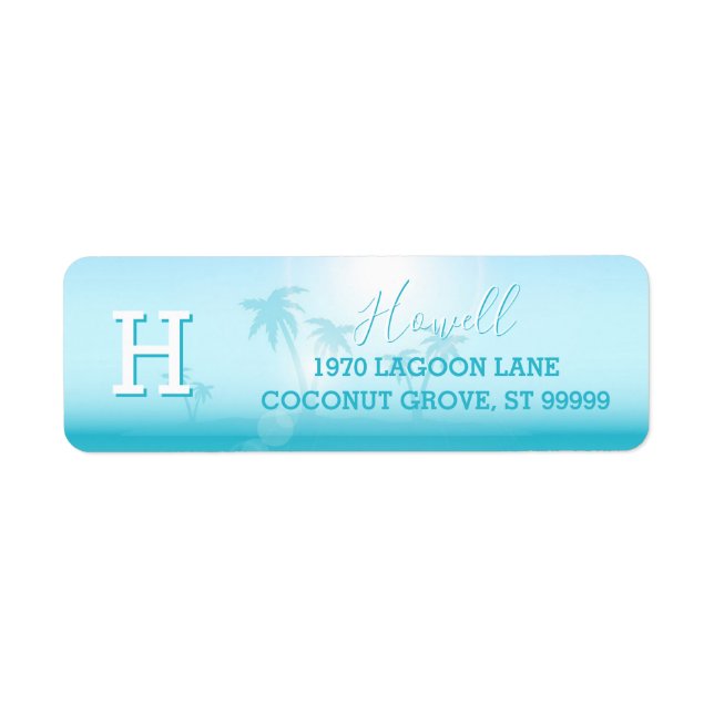 Palm Trees Tropical Beach Wedding Monogram Return Address Label (Front)