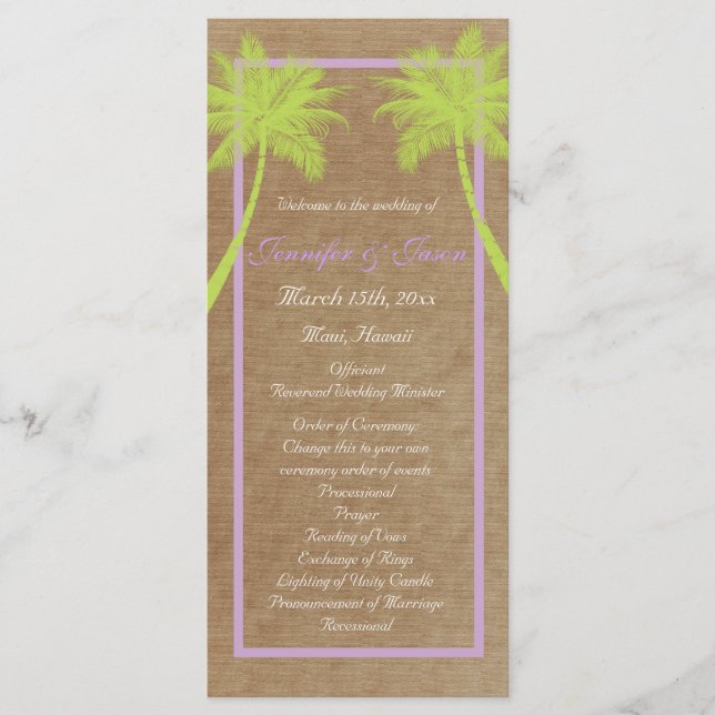 Palm Trees Tropical Beach Wedding Programs (Front)