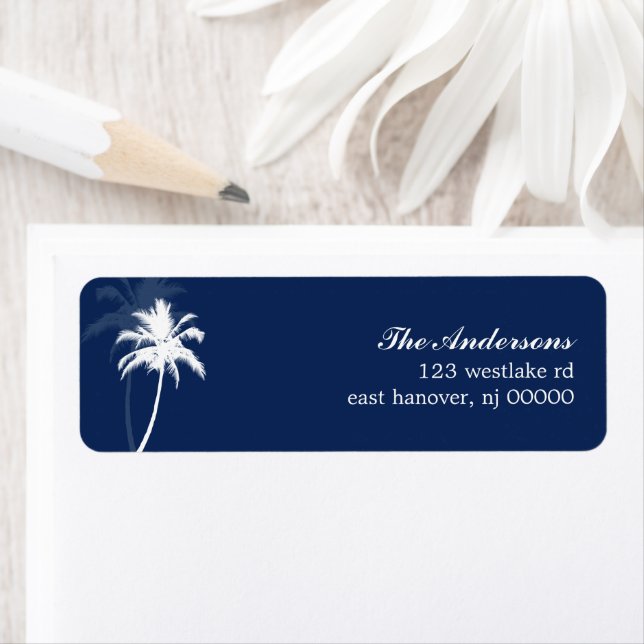 Palm Trees Tropical Beach Wedding Return Address Label (Insitu)
