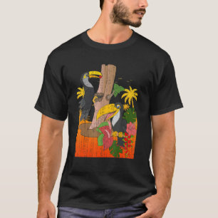 Palm Trees Tropical Bird Animal Exotic Flowers Sum T-Shirt