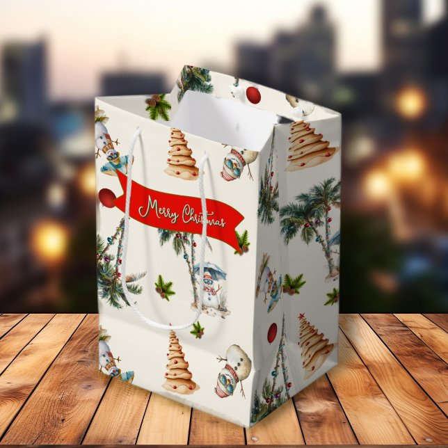 Palm Trees Tropical Christmas Pattern Medium Gift Bag (Creator Uploaded)