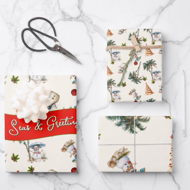 Palm Trees Tropical Christmas Pattern Wrapping Paper Sheet (Front)