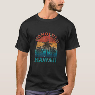 Palm Trees Tropical Hawaiian Beach Honolulu Retro T-Shirt