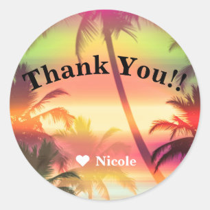 Palm Trees Tropical Heat Beach Party Luau Favour Classic Round Sticker
