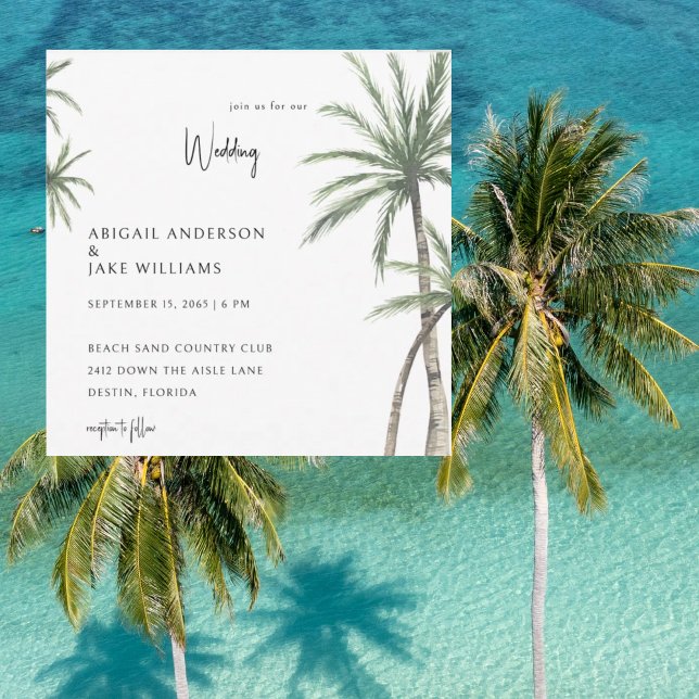 Palm Trees Tropical Square Wedding Invitation (Creator Uploaded)