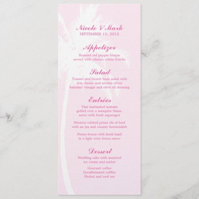 Palm Trees Tropical Wedding Menu Cards (Front)
