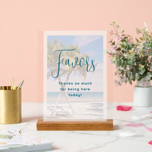 Palm Trees Tropical Wedding Reception Favours Acrylic Sign (Wedding)