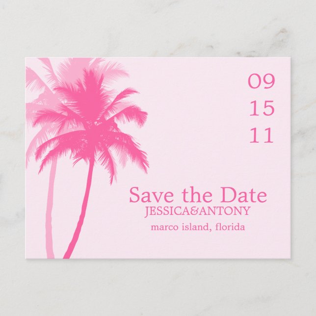 Palm Trees Tropical Wedding Save the Date Announcement Postcard (Front)