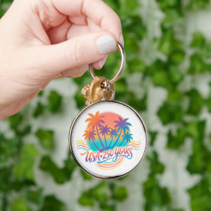 Palm Trees USA 250 Years Patriotic Desert Sunrise Key Ring