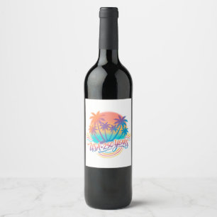 Palm Trees USA 250 Years Patriotic Desert Sunrise Wine Label