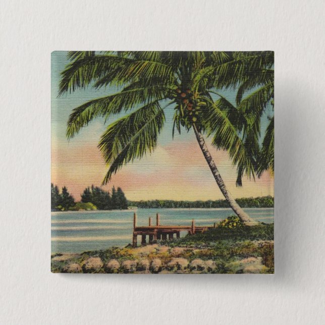 palm trees vintage 15 cm square badge (Front)