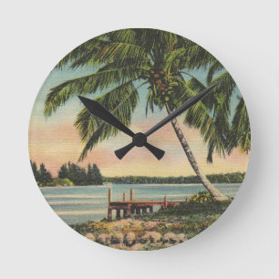 palm trees vintage round clock