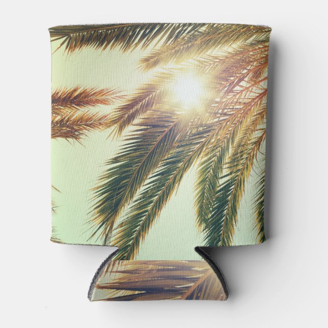 Palm Trees, Vintage Toned Sky. Can Cooler (Front)
