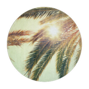Palm Trees, Vintage Toned Sky. Cutting Board