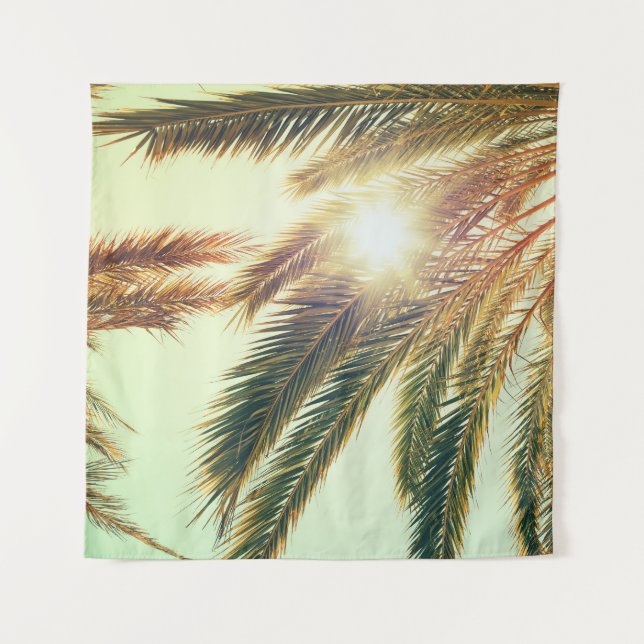Palm Trees, Vintage Toned Sky. Tapestry (Front)